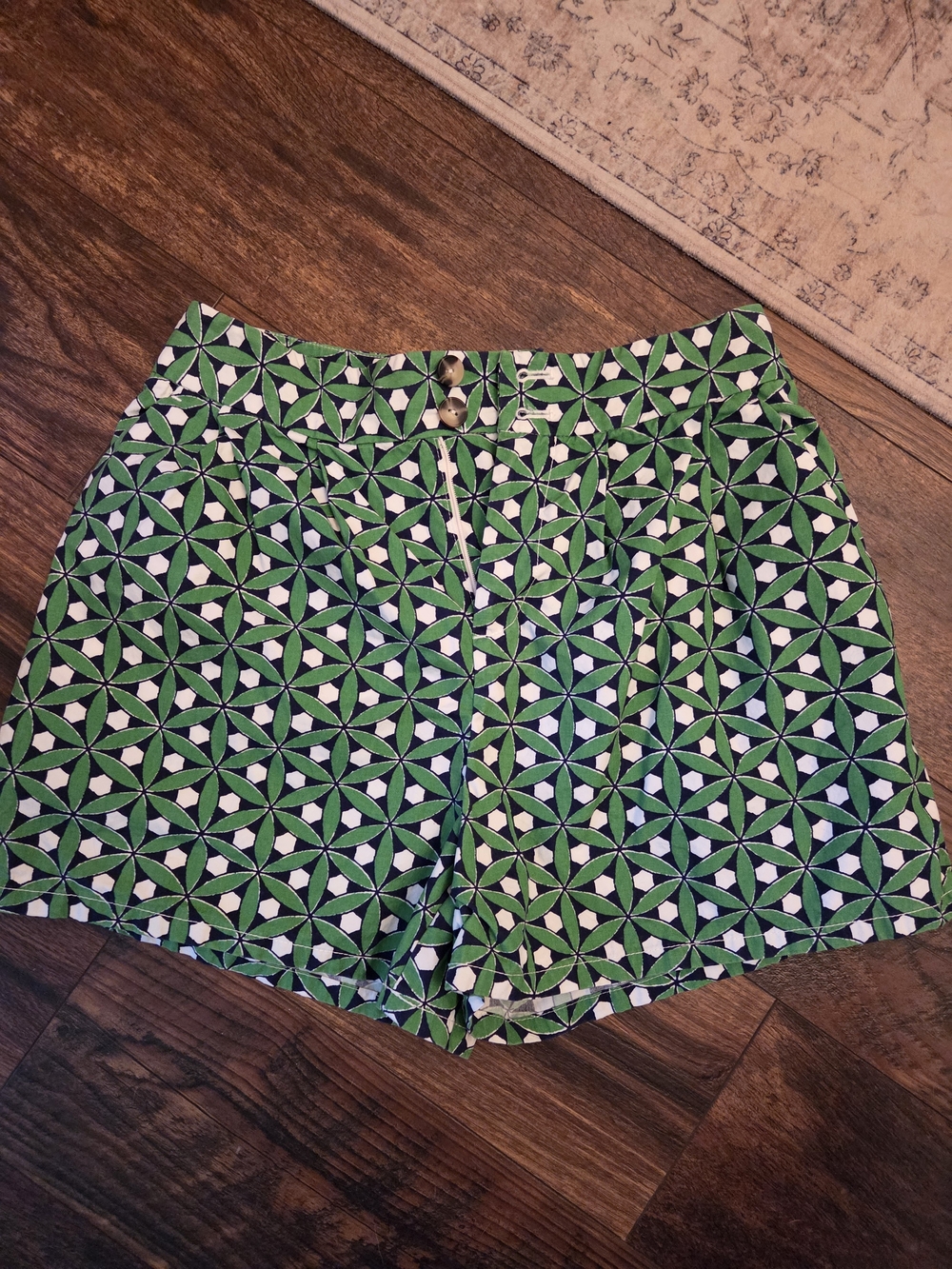 Anthropologie Green Geo-Pattern High-Waist Shorts